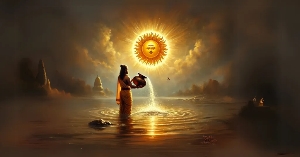 Offering Arghya to Surya