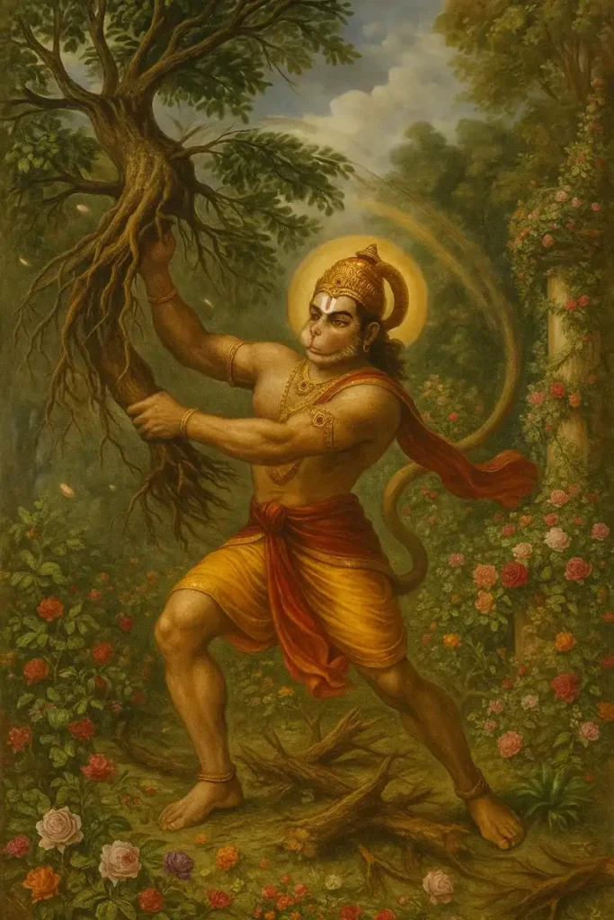 Sri Hanuman ji destroying the Gardens of Lanka