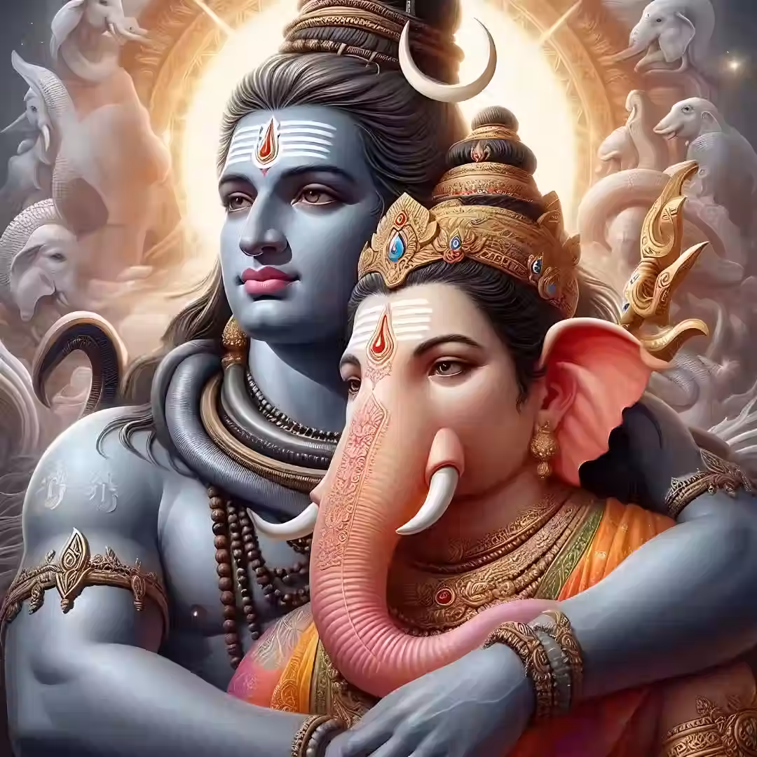 El Señor Shiva abrazando a Ganesha