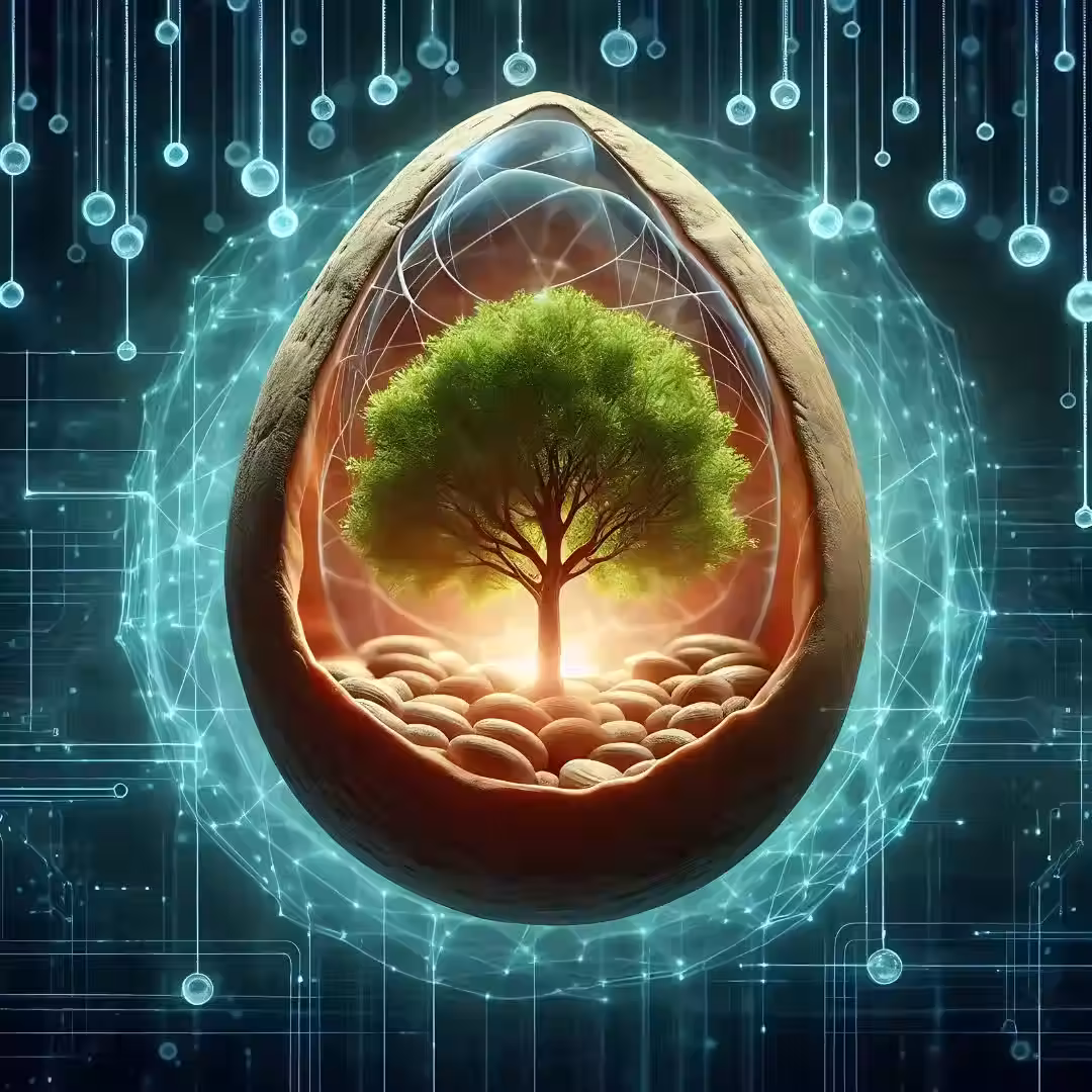 Ilustración simbólica del potencial de un árbol contenido en una semilla