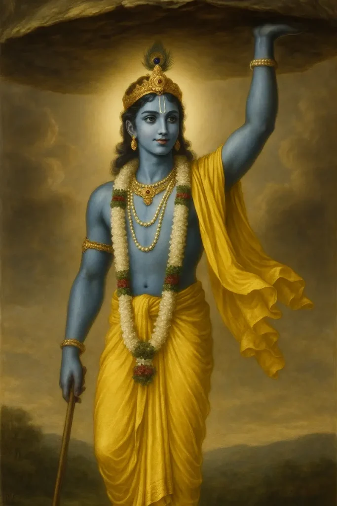 Sri Krishna Lifting the Mountain of Govardhan