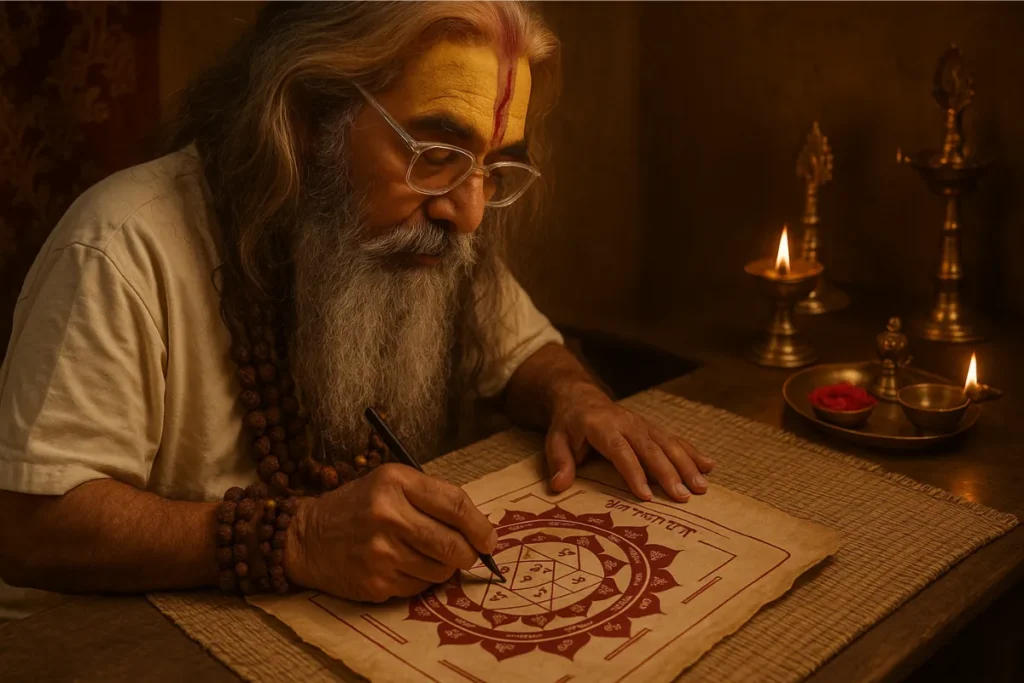 Damodar Das ji Maharaj creating Yantra at yantrachants.com