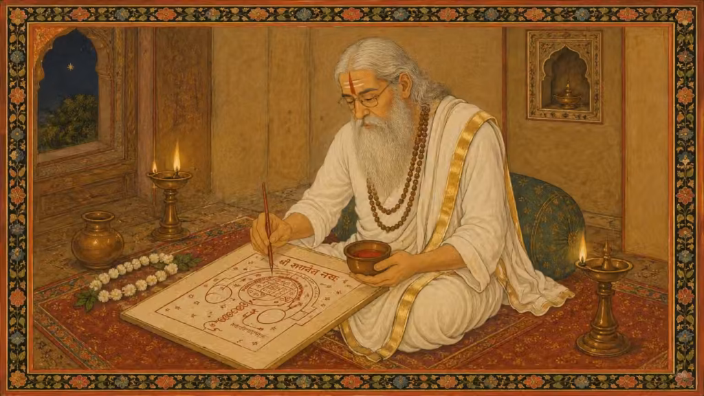 Guruji preparing the Shri Dattatreya Yantra