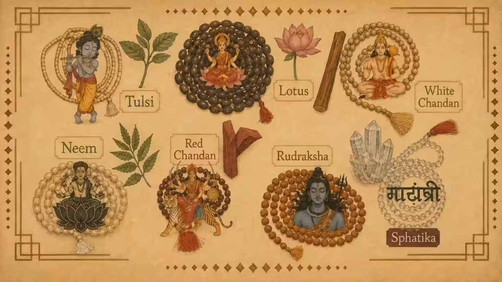 Tulsi Mala-Chandan-Mala-Rudraksha Mala-Kamal Gatta Mala