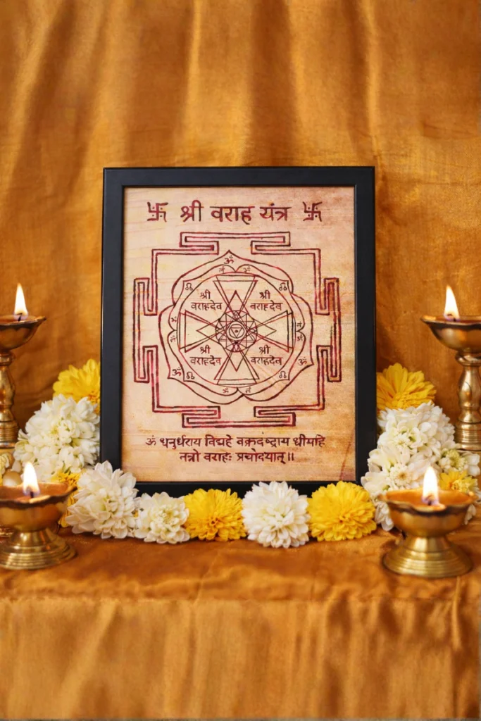 Handcrafted Shree Dhanvantari Yantra on Bhojpatra for health and vitality, featuring sacred Beej Mantras and the Dhanvantari Mantra.