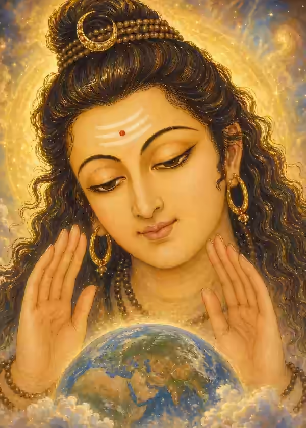A divine depiction representing Sri Guru Gorakhnath ji as an Aṁśa of Lord Shiva, directing His spiritual power toward the welfare of people.