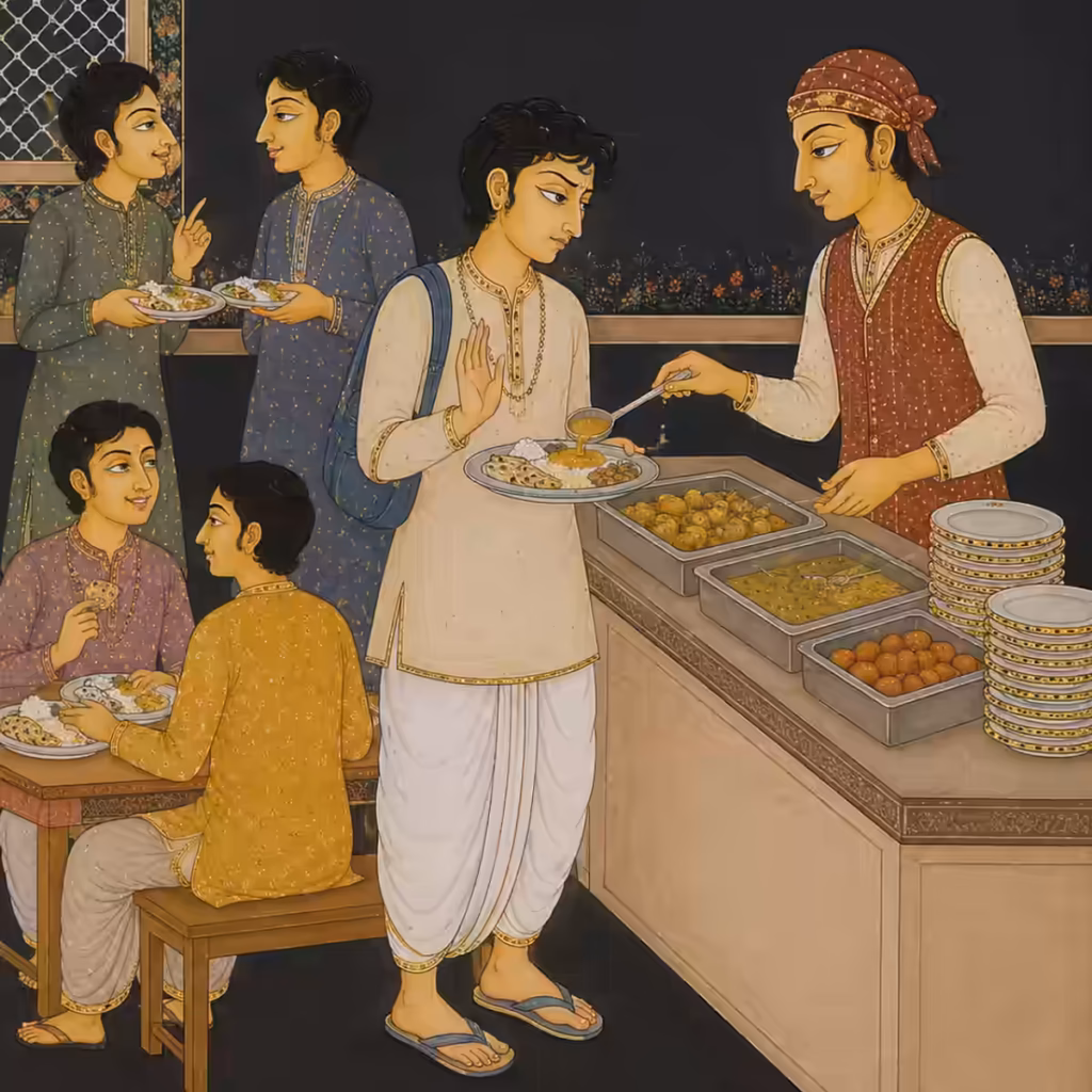 A person trying to maintain dietary sanctity when living in hostel during Sadhana.