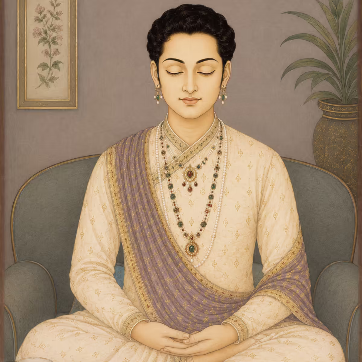 A calm individual meditating peacefully, representing the mental stability, focus, and stress reduction achieved through proper spiritual practices.