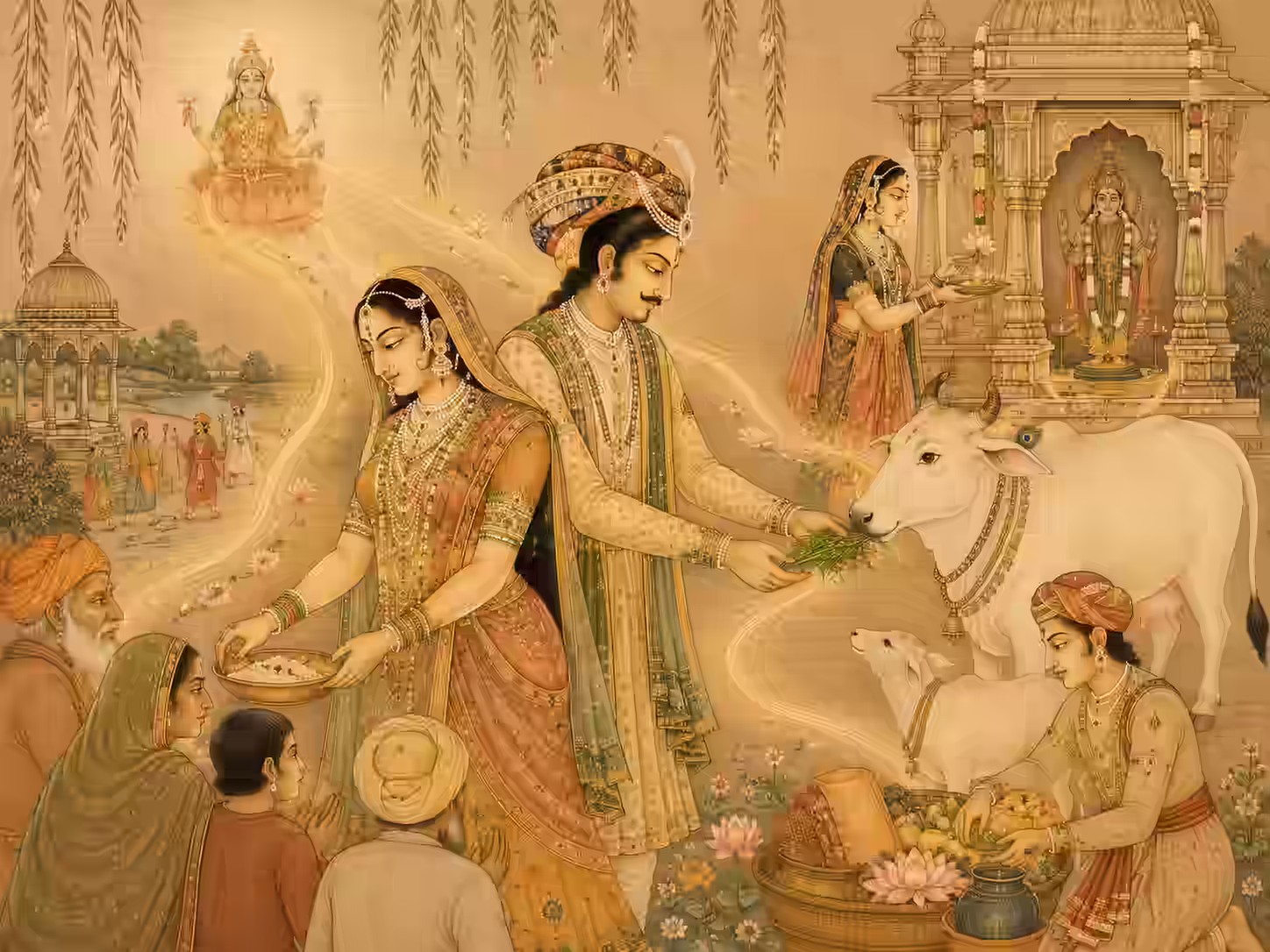 A devotee using Lakshmi’s blessings for charity, cow service and other dharmic activities.